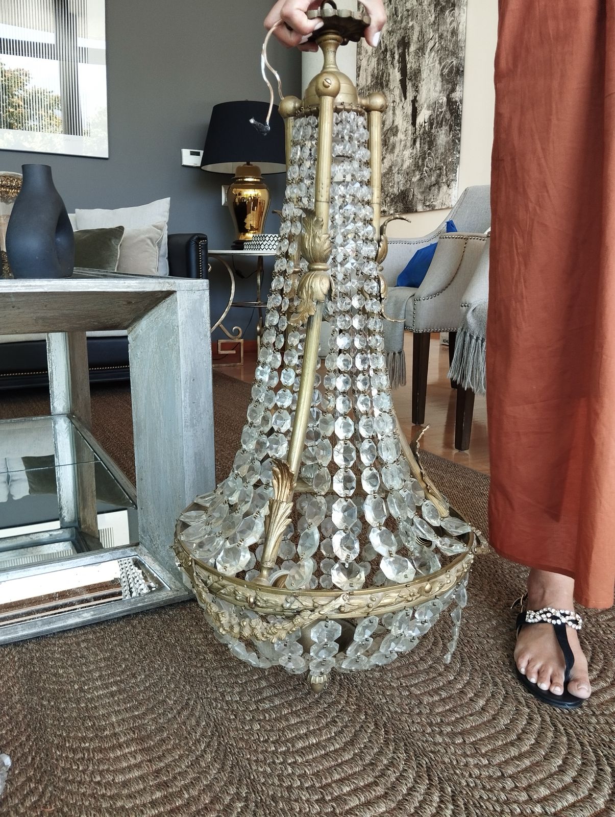 Lámpara de lágrimas y bronce grande antigua - Imagen 2