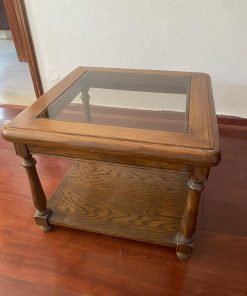 Mesa lateral vidrio y madera Encina