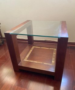 Mesa lateral vidrio y madera Coigue