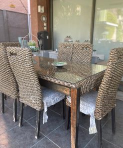 Juego de comedor terraza 6 sillas Rattan natural