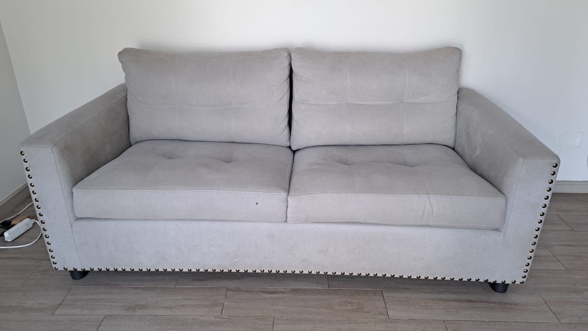 Sofá cama 3 cuerpos gris claro felpa - Imagen 3
