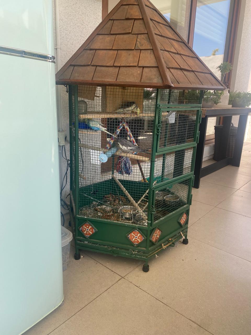 Jaula metálica para aves con techo de madera - Imagen 4