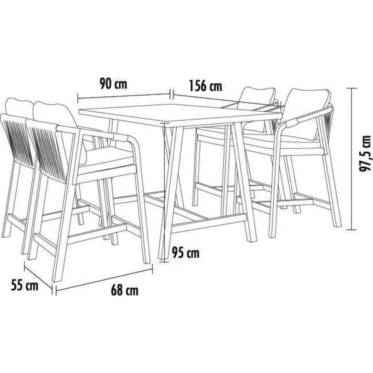 Juego de Bar de Terraza Lucca 4 Personas Natural - Imagen 11