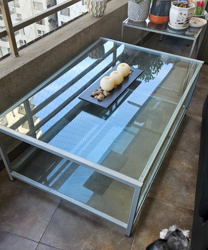 Mesa de centro metal gris y vidrio Multimetall