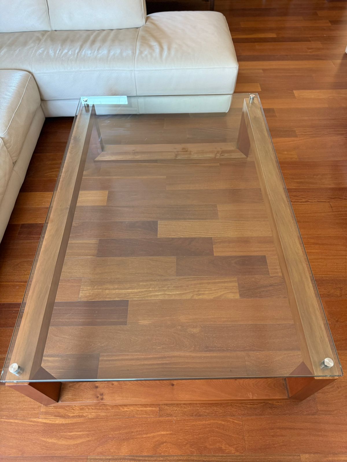 Mesa de centro vidrio suspendido y madera - Imagen 6