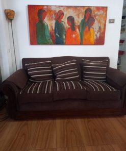 Sofá 4 cuerpos café con rayas