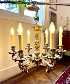 Lámpara de techo 6 luces bronce macizo francesa 