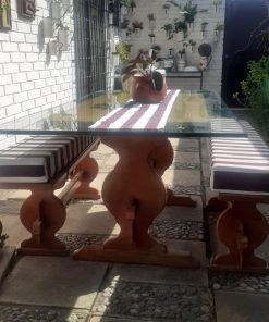Juego de comedor vidrio templado con 2 banquetas