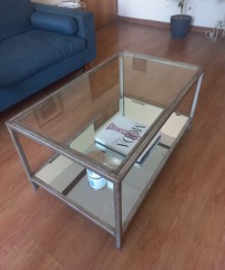 Mesa de centro vidrio y metal envejecido