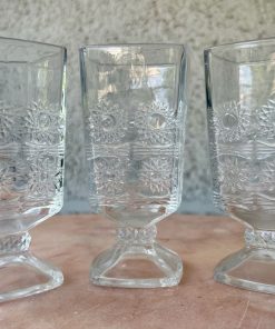 Juego 3 copas vino cuadradas vidrio tallado