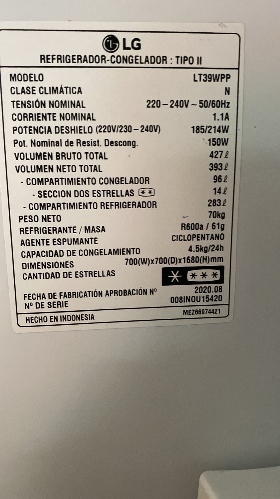 Refrigerador Top Freezer LG 393 L - Imagen 5