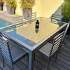 Juego comedor terraza gris fierro y vidrio 6 sillas
