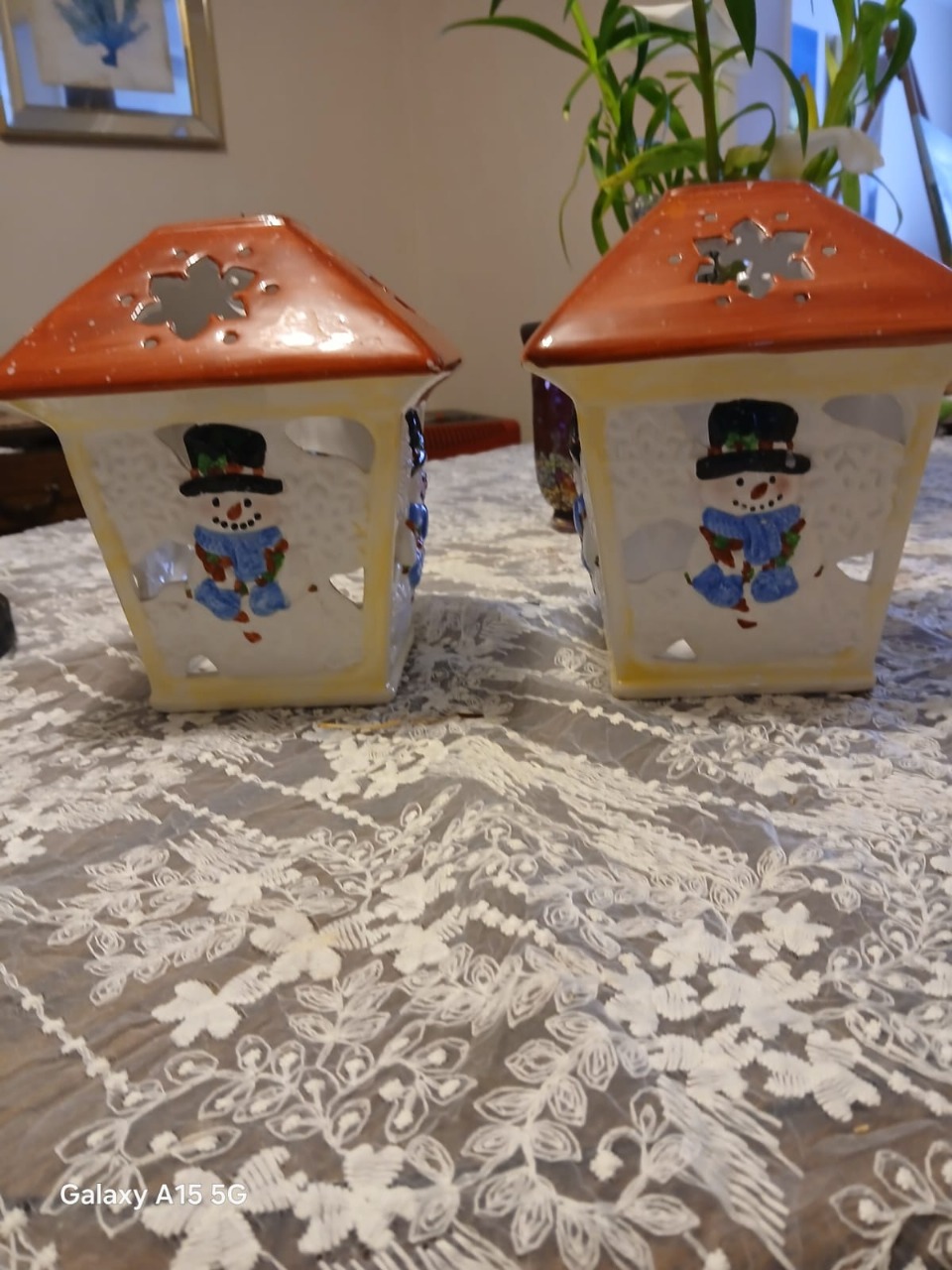 Par de faroles navideños cerámica