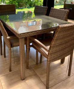 Juego comedor terraza con 6 sillas rattan artificial Attimo