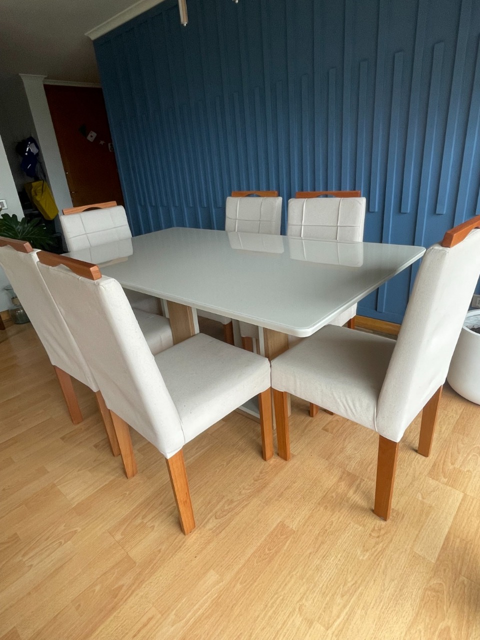 Juego de comedor moderno blanco con 6 sillas