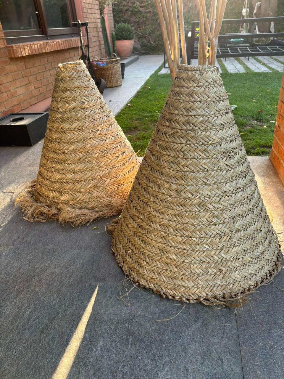 Par pantallas lámparas de techo fibra natural cono