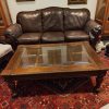 Mesa de centro madera y vidrio borde tallado Laura Ashley