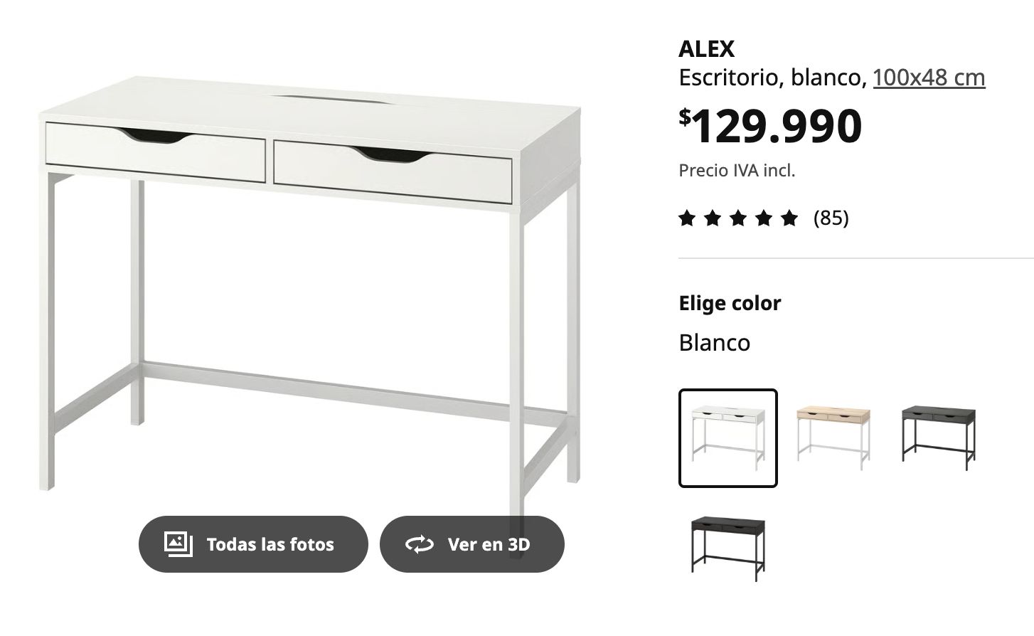 Escritorio 2 cajones blanco Ikea modelo Alex - Imagen 4