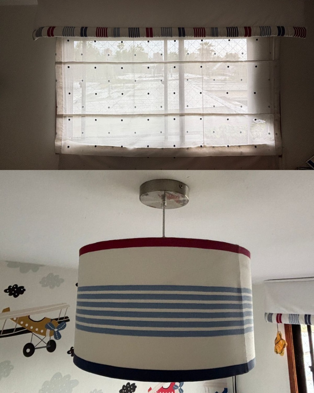 Set cortina store con cenefa Belcotonne y lámpara techo