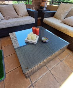 Mesa centro terraza rattan pvc y vidrio