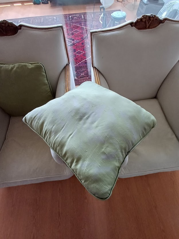 Cojines tela verde relleno algodón - Imagen 2