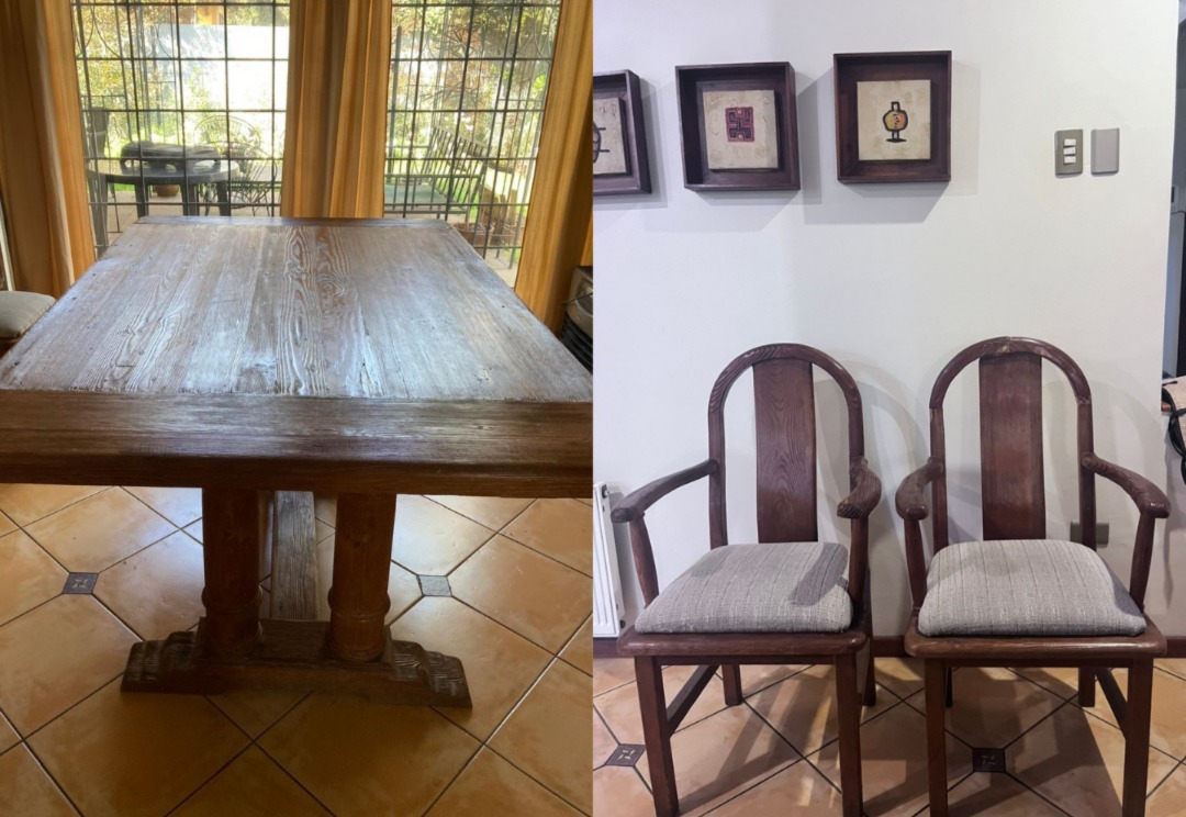 Juego de comedor estilo rústico con 6 sillas y 2 sitiales
