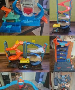 Set 7 pistas de hotwheels y caja metálica