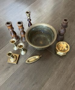 Lote portavelas bronce madera y macetero