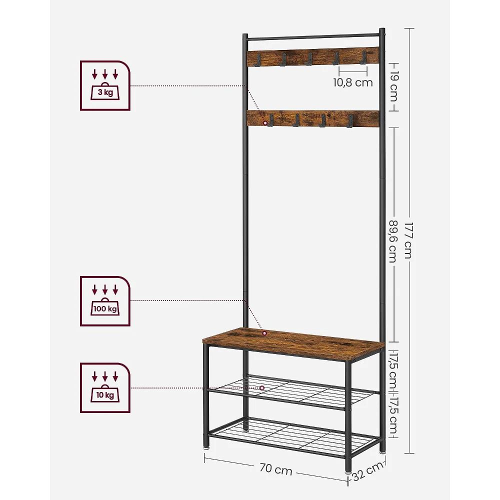 Mueble Recibidor Perchero Daven Estilo Industrial - Imagen 4