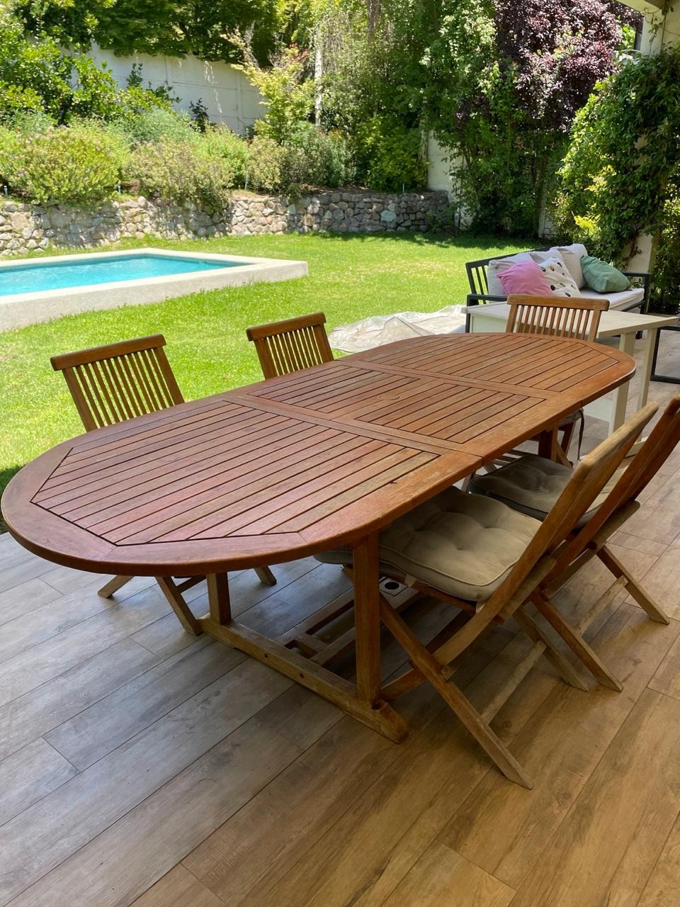 Juego comedor terraza madera teka 5 sillas plegables