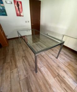 Mesa comedor 8 puestos base cromada y vidrio