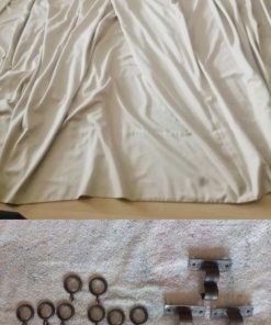 Cortina beige clarito con cenefa y argollas