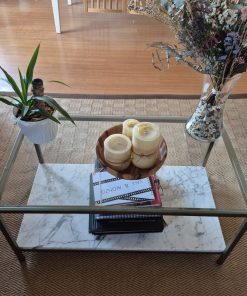 Mesa de centro rectangular vidrio y mármol Rootz design