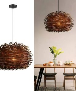Lámpara techo madera estilo nido pájaro Abitare