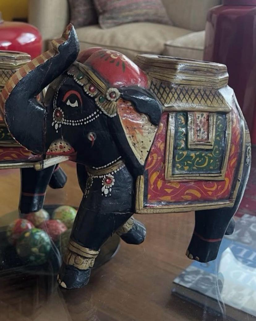 Figura elefante madera pintado a mano - Imagen 2