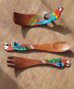 Set de utensilios y por botella madera Guacamayo