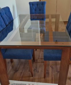 Juego de comedor raulí vidrio con 6 sillas azules raulí