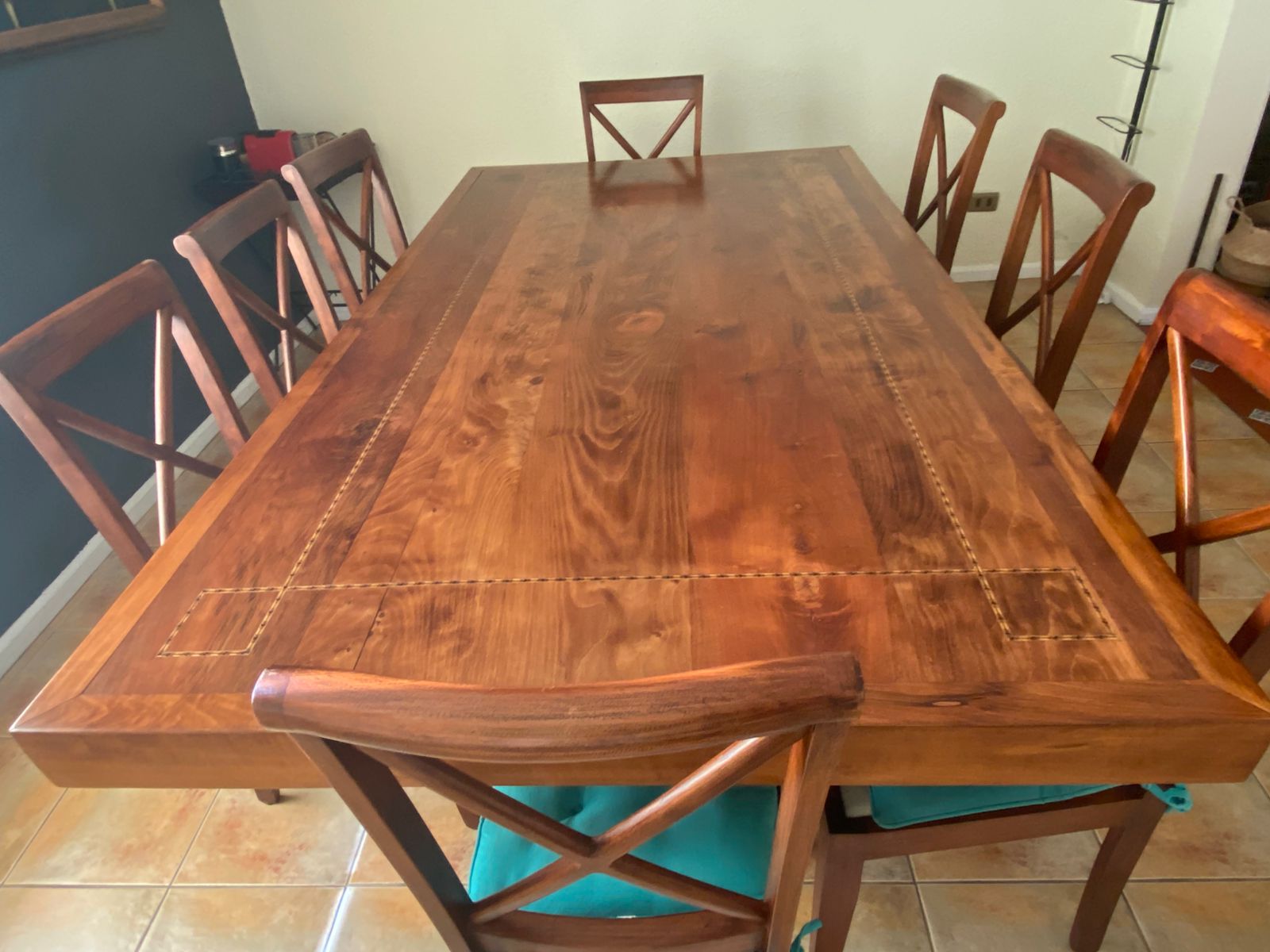 Juego de comedor Roble macizo con 8 sillas cruzadas - Imagen 5