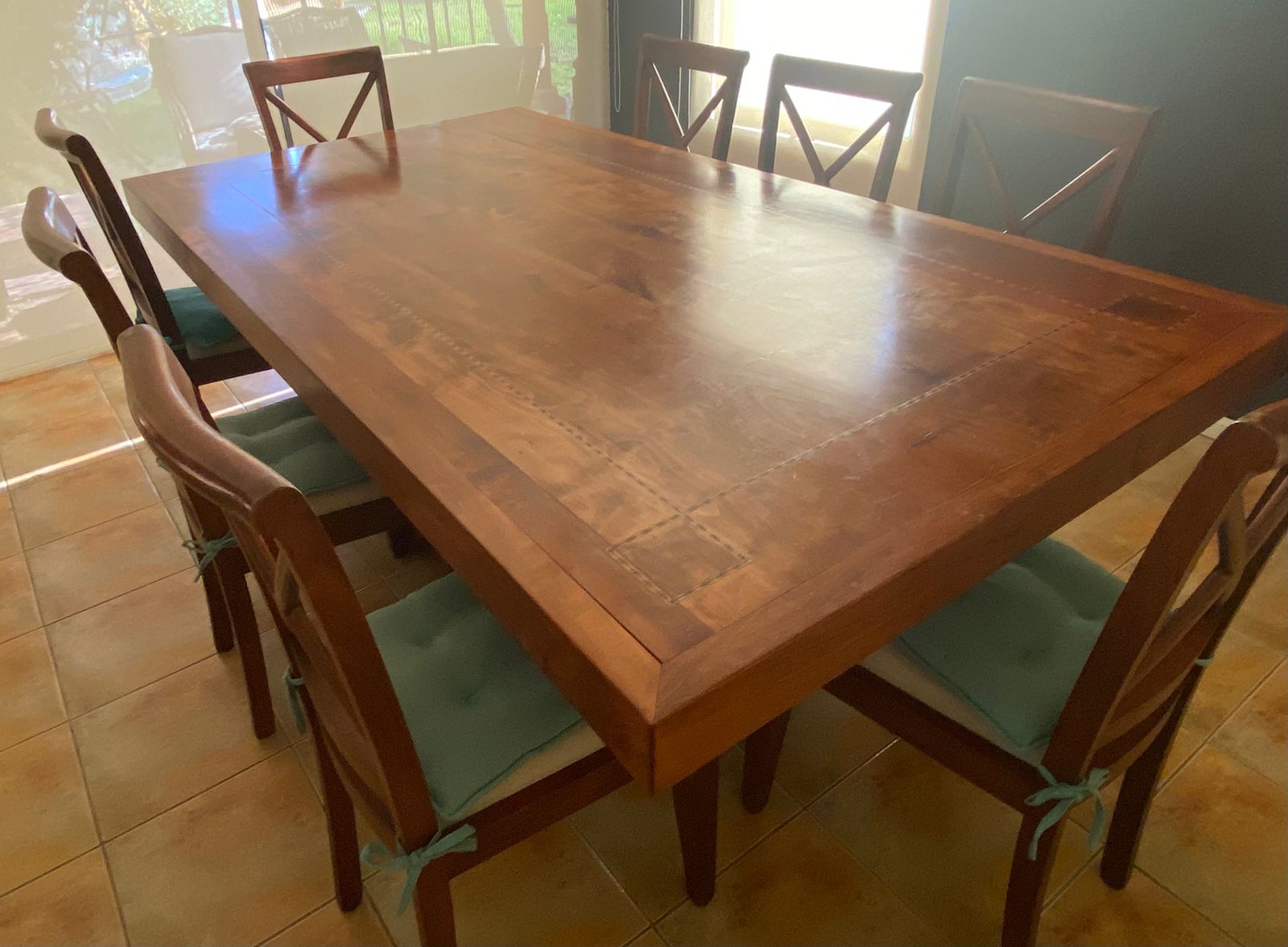 Juego de comedor Roble macizo con 8 sillas cruzadas - Imagen 6