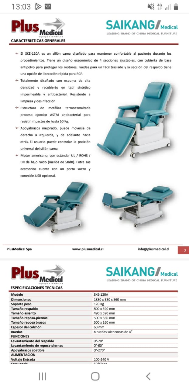 Sillón clínico eléctrico 2 funciones Saikang - Imagen 4