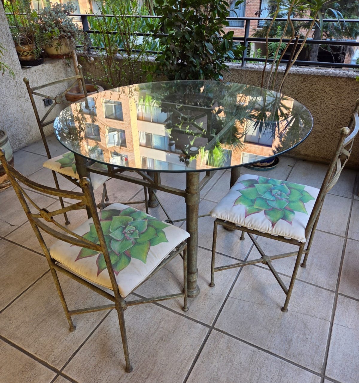 Juego comedor terraza redondo etrusco 6 sillas