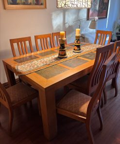Juego comedor madera piedra pizarra 8 sillas