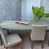 Juego de comedor terraza mesa madera y 4 sillas rattan plástico y base madera