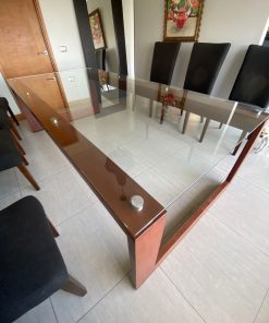 Mesa comedor 8 a 12 puestos madera vidrio Glasstech