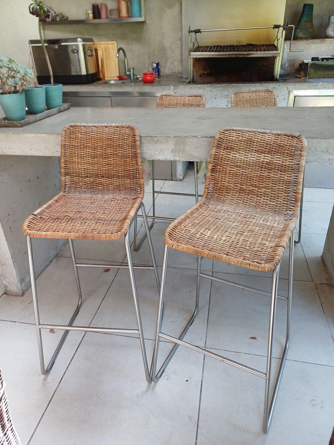 Set 4 taburetes mimbre y metal