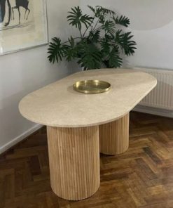 Mesa comedor MCdiseño ovalada palillaje, madera y mármol
