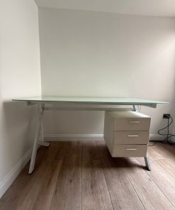 Escritorio vidrio templado blanco con 3 cajones