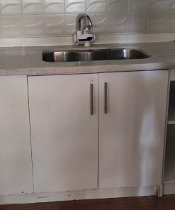 Lava fondo para cocina melamina blanca cubierta mármol con llave y sifón