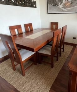 Juego de comedor roble y mármol con 6 sillas Nativo Muebles