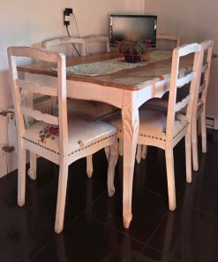 Juego de comedor normando con 6 sillas blanco decapado